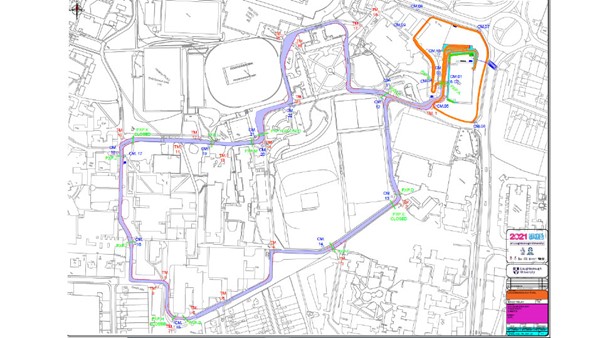 A map displaying which roads will be closed during part of the School Games National Finals 2021 