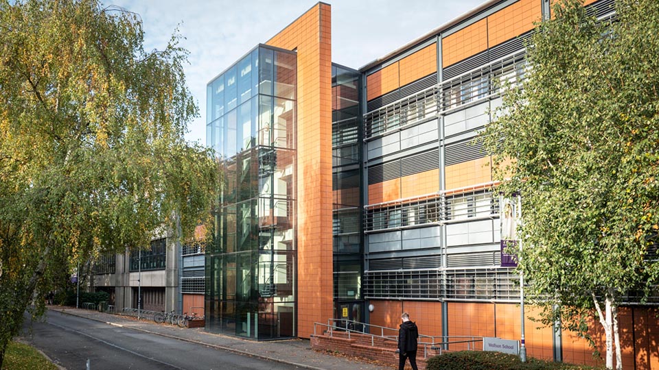 photo of the exterior of the Wolfson School Building on a sunny day