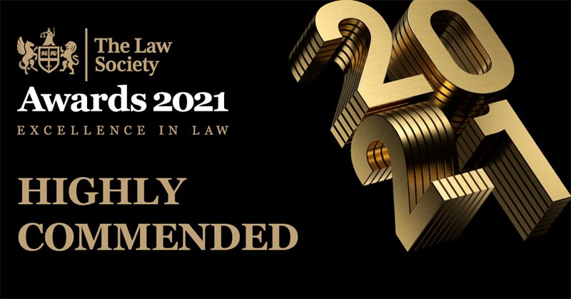 Black and gold badge saying 'Highly commended' for the 20/21 year