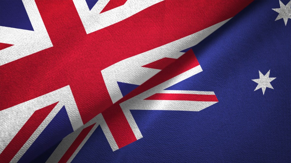 An Australia and UK Flag together 