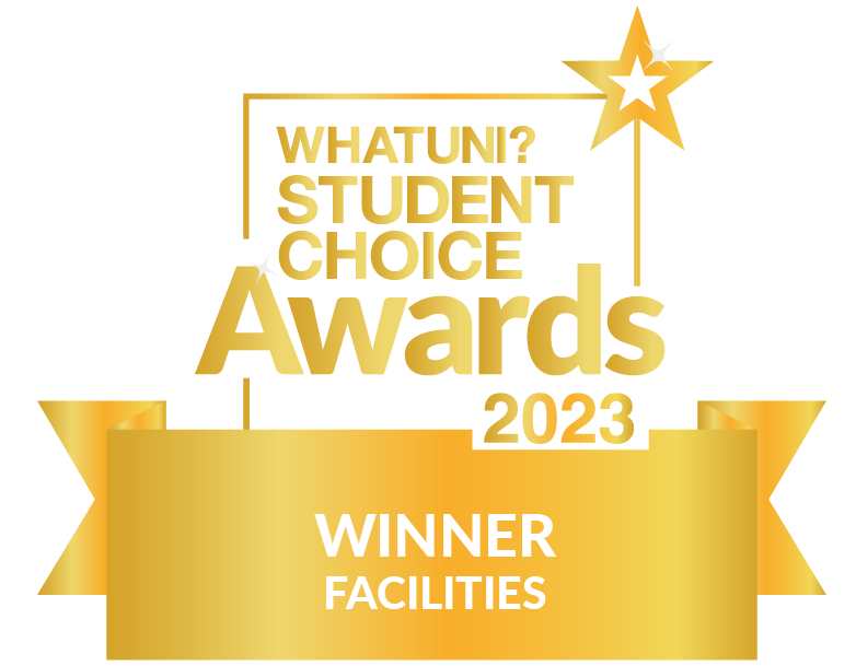 Image of a gold badge announcing us as the winners of the Facilities category, using the Whatuni logo