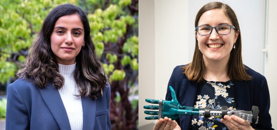 Annie Godara and Kate Allan, who is holding her prosthetic invention