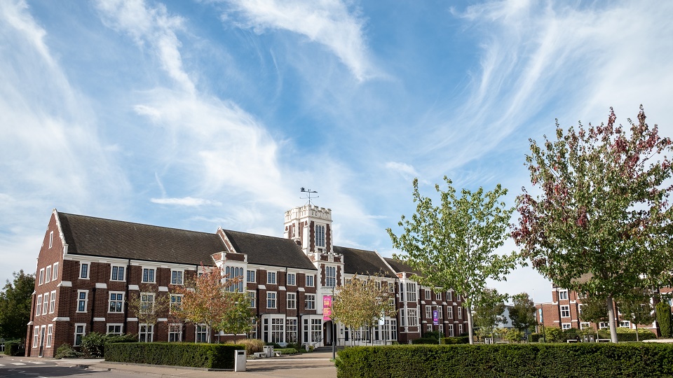 The Hazlerigg building on the Loughborough University campus, in the spring sunshine