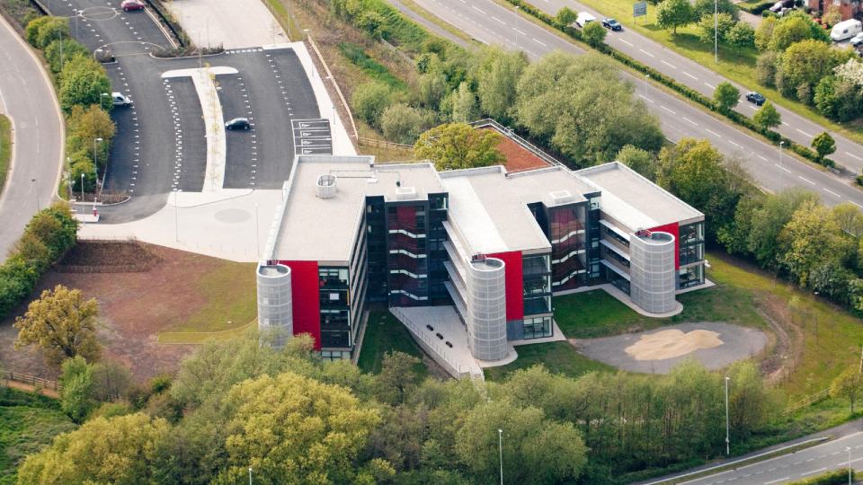 Aerial view of the SportPark building on campus. 