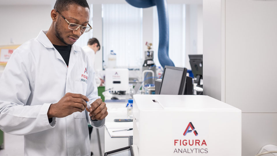 A researcher working in the Loughborough University biotech spinout Figura Analytics' lab