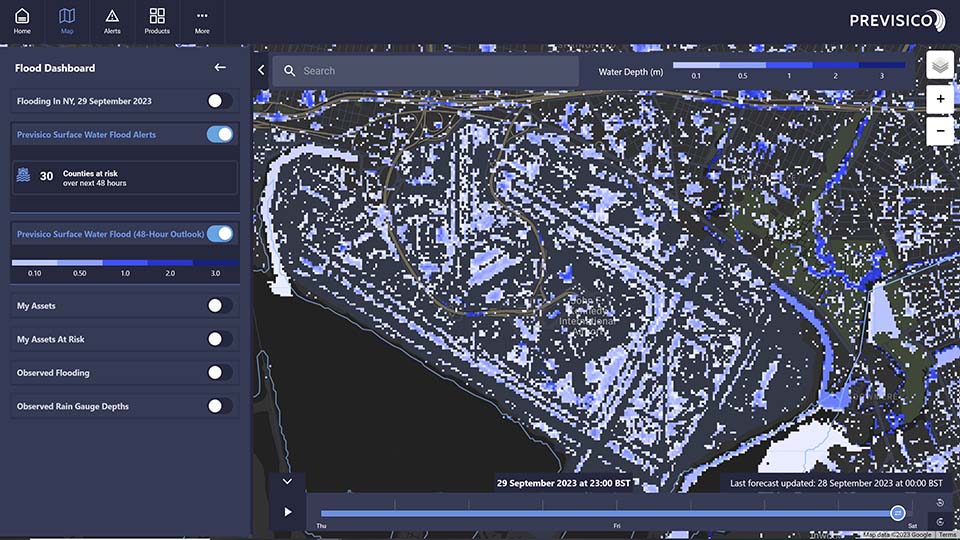 Previsico’s surface water flood model captures floods around John F. Kennedy Airport, New York, 29 September 2023 - the highest rainfall records since 1948.