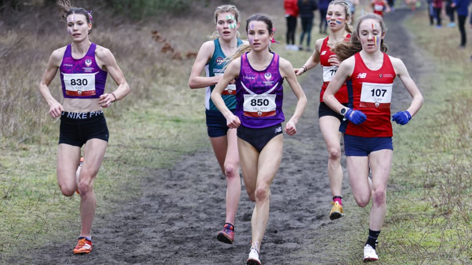 Athletes Abbie Donnelly and Alex Millard at the 2023 BUCS Cross Country Championships.