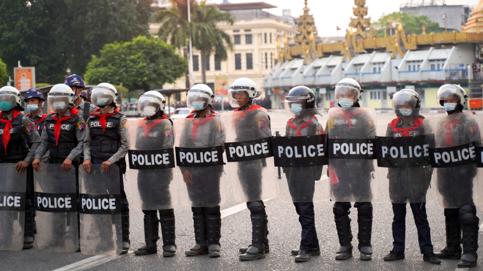 myanmar police standing in a line