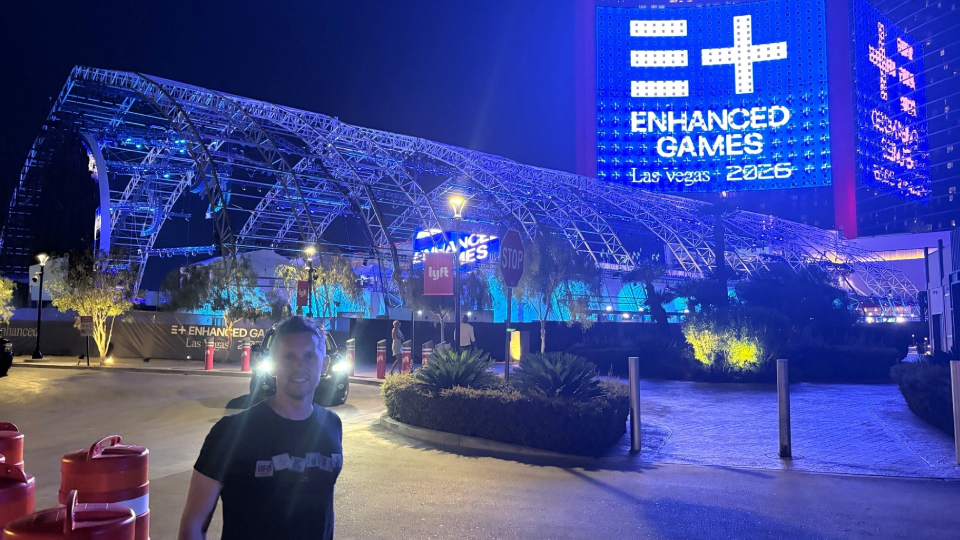 Loughborough researcher Dr Alex Thurston outside the Enchanced Games