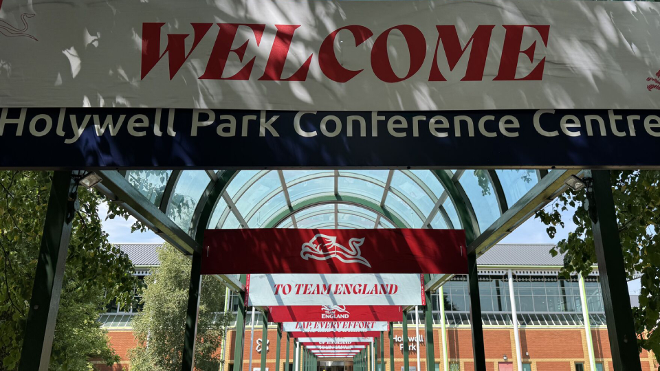 signage for team england's kitting out process on campus