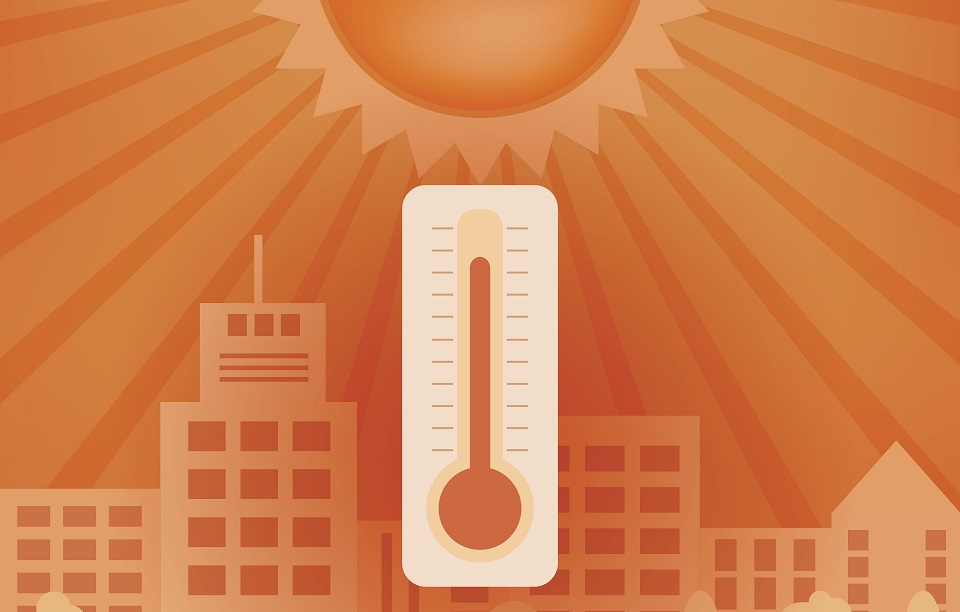 Graphic of a thermometer in an orange theme.