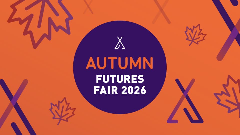 Autumn Futures 2026 logo on an orange background with seasonal leaves