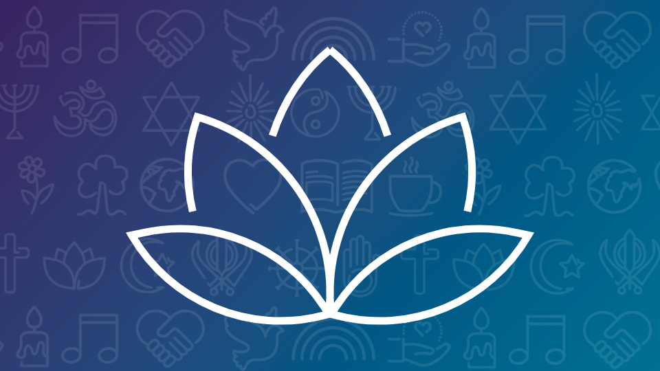 Icon of a lotus flower on a blue gradient background.