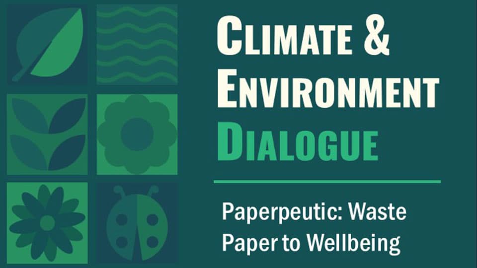 Climate related logos including flowers and animals alongside text 'Climate and Environment Dialogue'