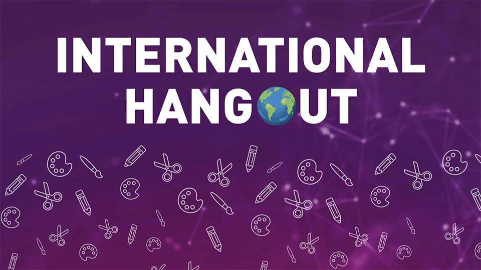 Text reading International Hangout with a globe replacing the 'O' in Hangout