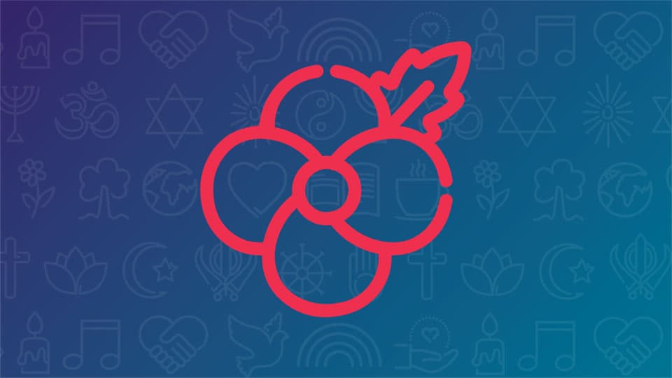 Red remembrance poppy outline on a blue background