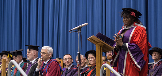 Pictured is Dr Maggie Aderin-Pocock MBE at the graduation ceremony. 