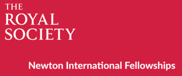 Red rectangular logo with white writing that says 'The Royal Society Newton International Fellowships'