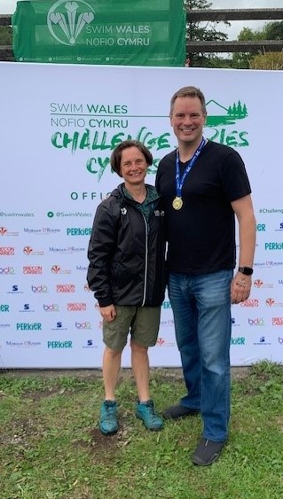 photo of Dr David Fletcher after winning a National Swimming title