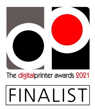 Black and red logo for the Digital Printer Awards 2021