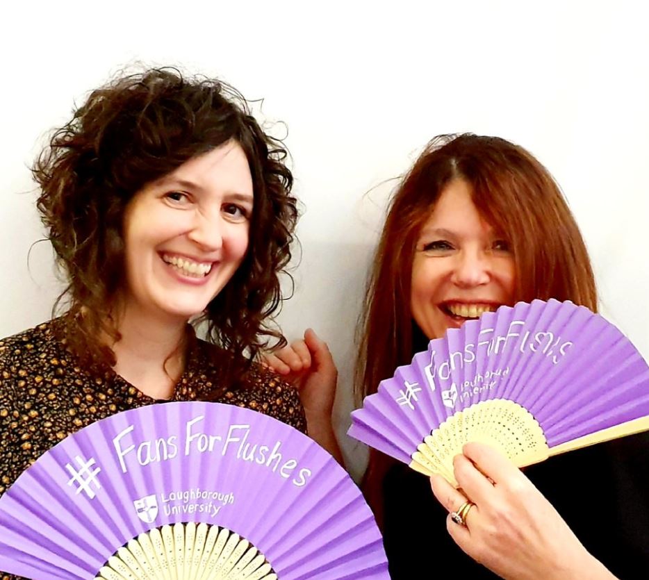 Professor Elizabeth Stokoe and Adèle MacKinlay, showcasing Loughborough’s fans.