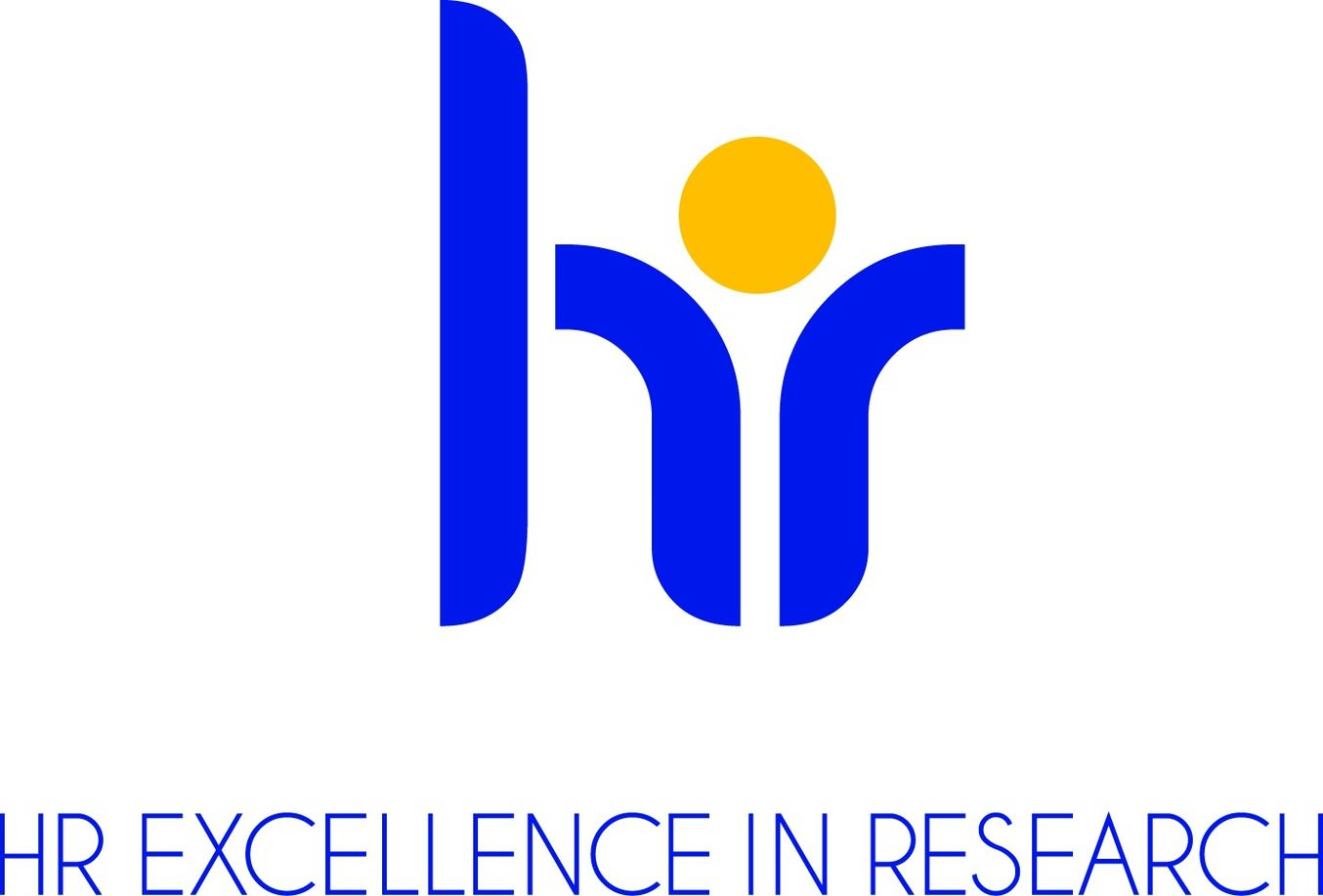 Purple 'HR' logo with an orange dot above it, and underneath text that says 'HR Excellence in Research'