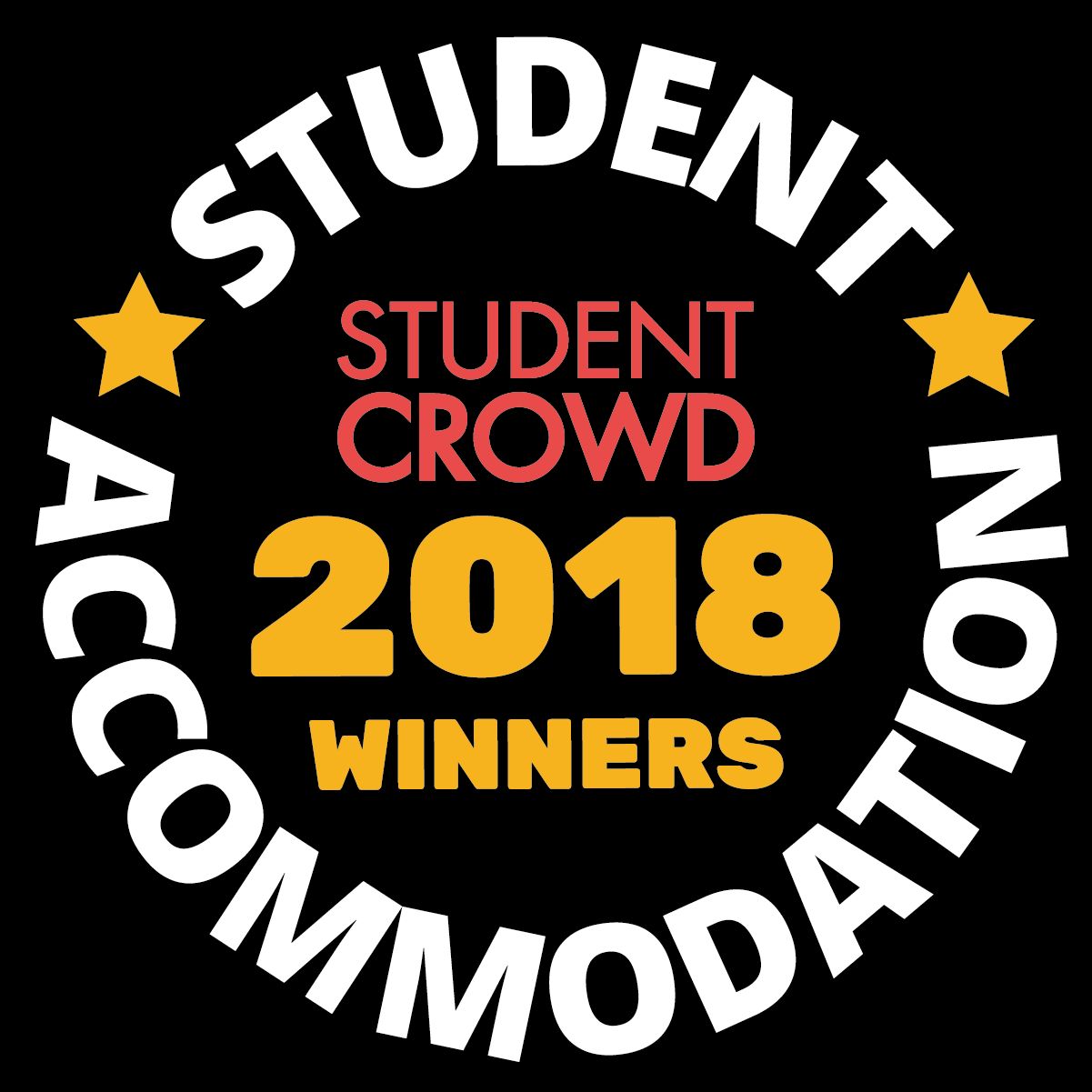Student Crowd logo badge that also notes Loughborough University as winners of the Best UK University Accommodation for 2018