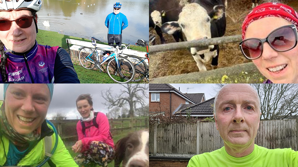 Photos of senior staff members during their runs and other challenges for the £10k Challenge