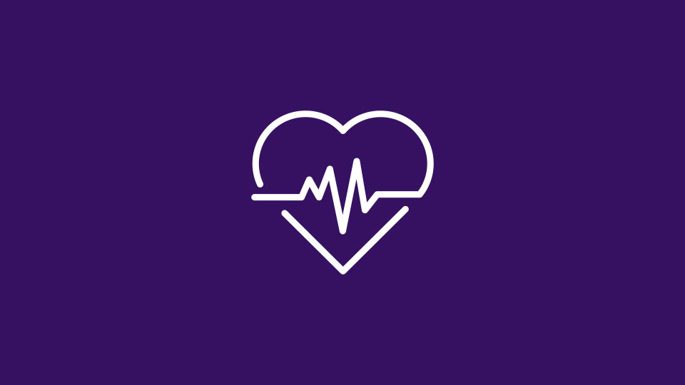 Icon of heart with heartbeat running through the middle on a purple background