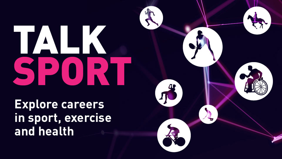 Purple background with circular images of people playing sport