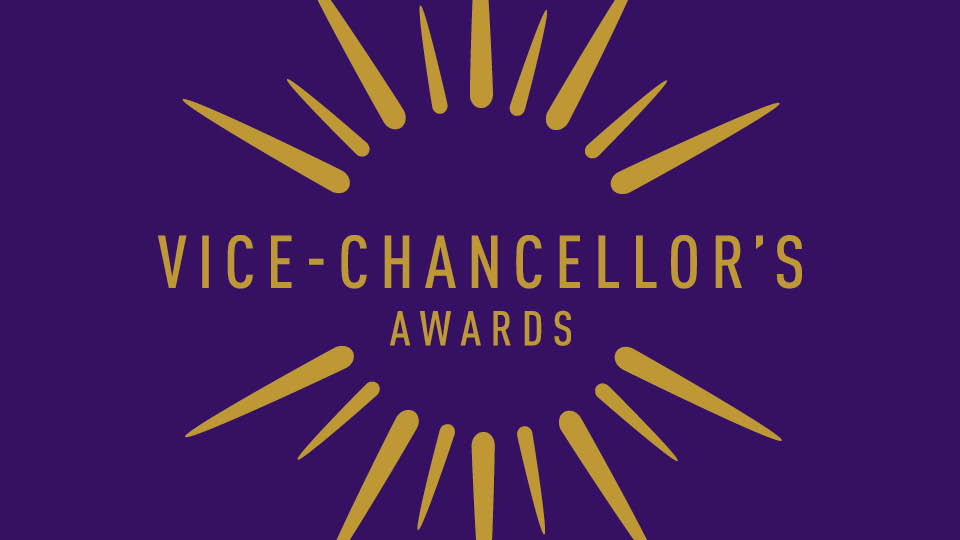 Purple and gold banner with 'Vice Chancellor Annual Awards' written on