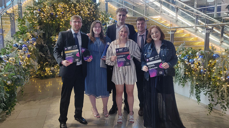 Photo of students from Loughborough Campus Radio at the 2021 Student Radio Awards