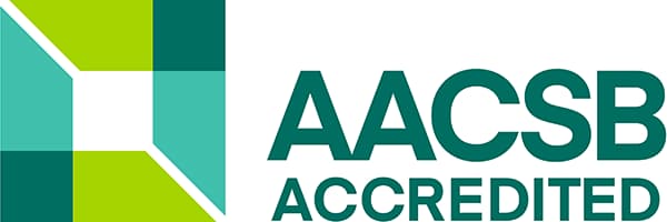 green square with words AACSB accreditation