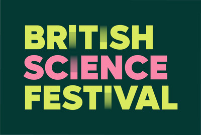 Green, yellow and pink logo with the words 'BRITISH SCIENCE FESTIVAL' on 