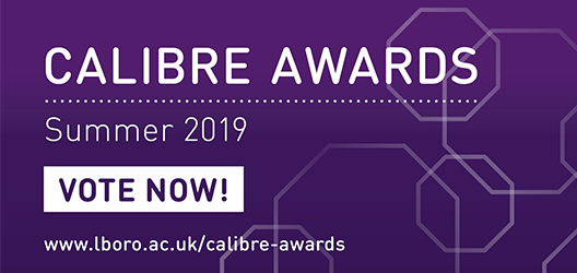 purple graphic with white writing promoting 'Calibre Awards'