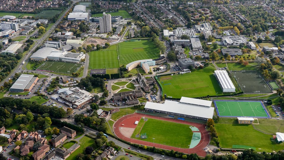 An aerial shot of the Loughborough University campus