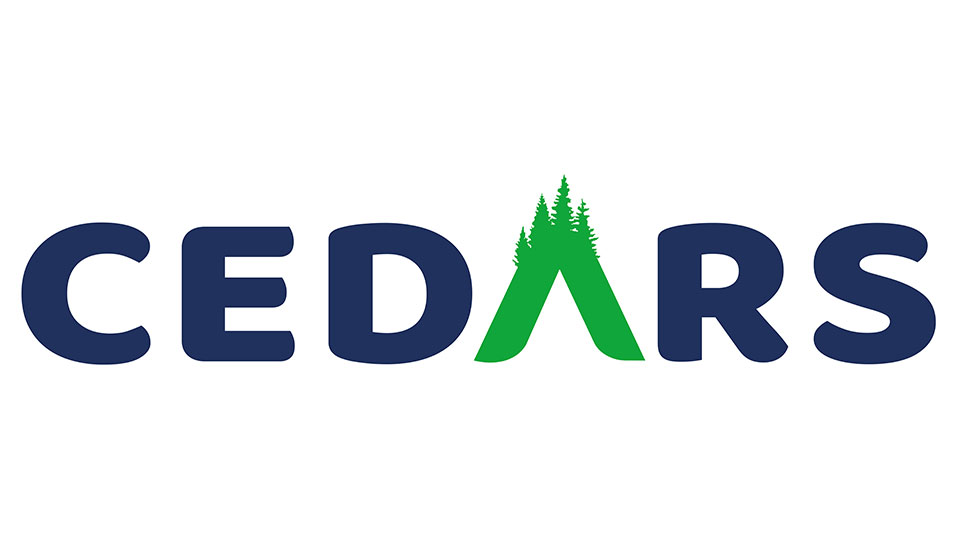 CEDARS logo - cedars in blue text, with 'A' in green