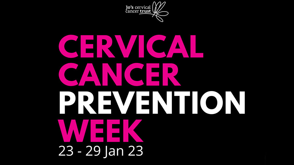 Cervical cancer prevention week written in pink on black background