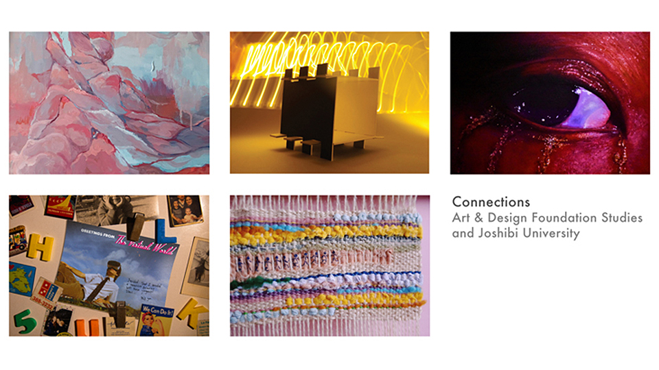 News banner image showing five of the postcard examples by Loughborough Art and Design Foundation students and Joshibi University students