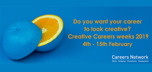 photo of an orange painted blue cut in half to promote Creative Careers Week 