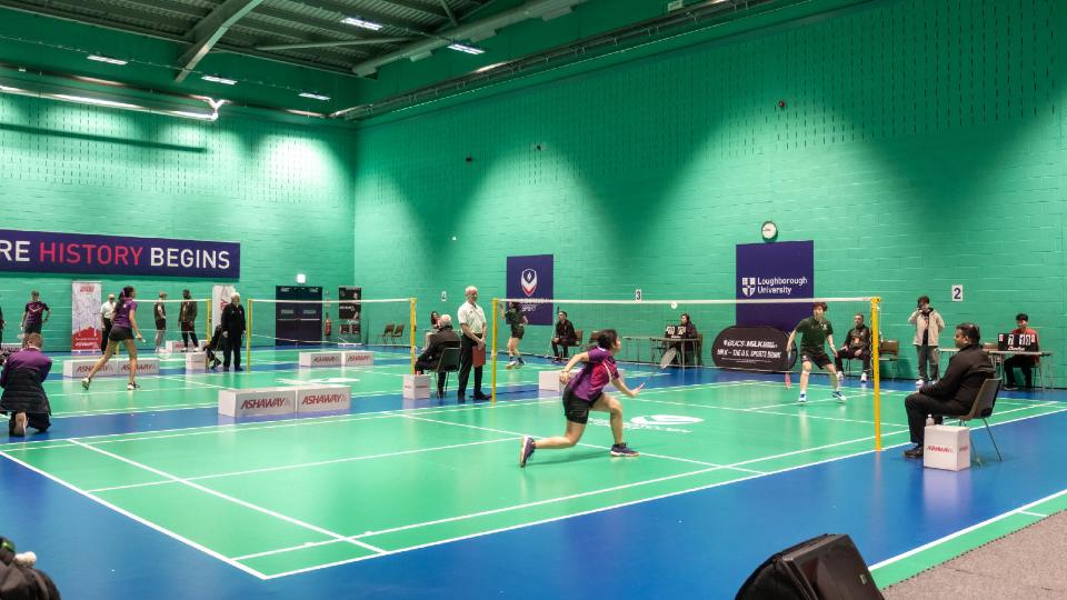 Students playing badminton at BUCS Big Wednesday 2025.