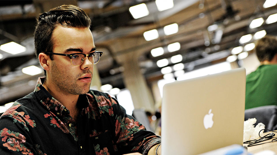 Student studying with laptop