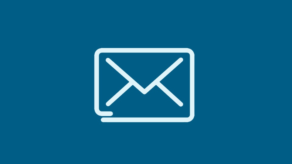 Icon of an envelope on a blue background.
