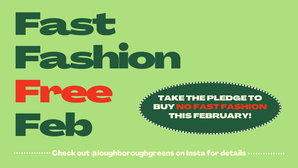 Fast Fashion Free February written in dark green on a light green background