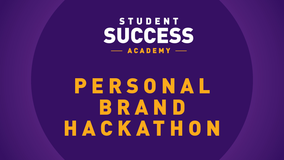 Purple background with words 'Personal Brand Hackathon' in yellow