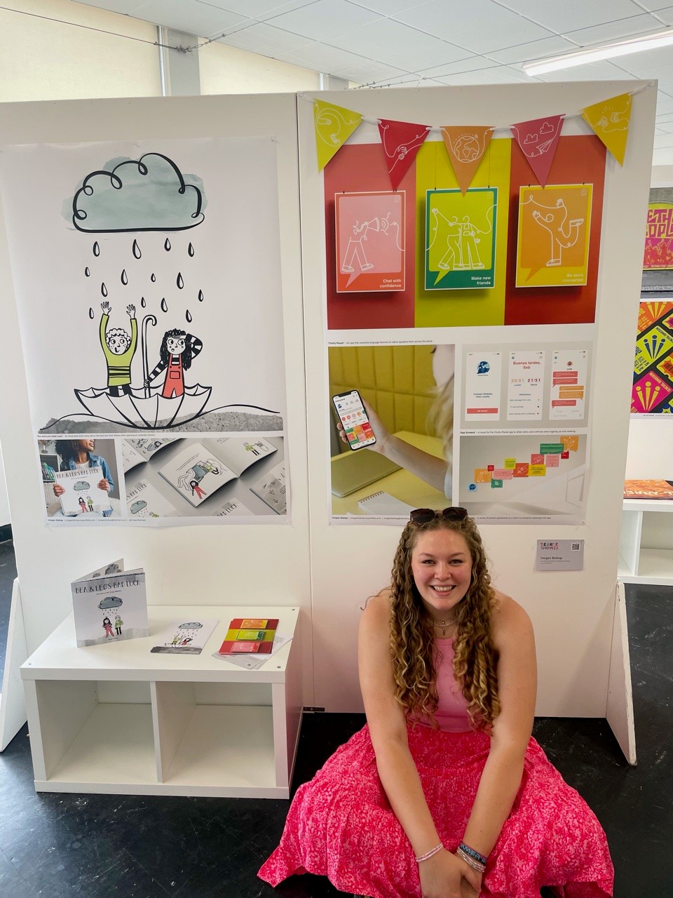 Imogen Bishops standing in front of her project at the Degree Show