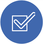 image of survey desktop icon - blue button with white tick