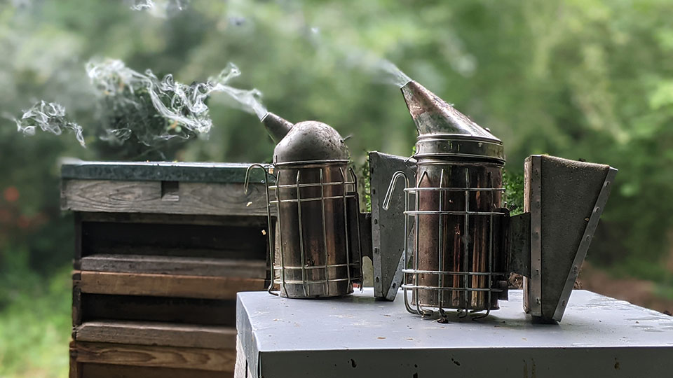 Photo of a smoker used for the beehives on campus