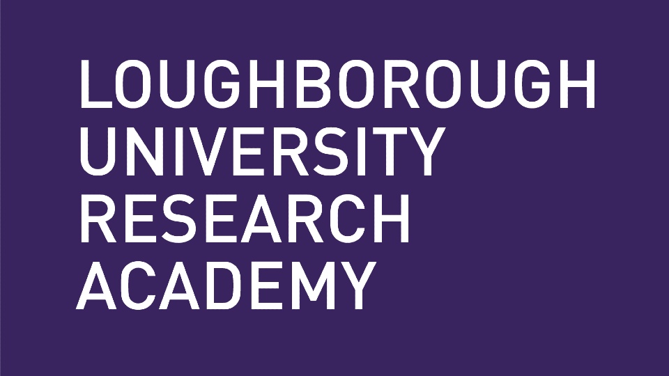 Purple background with text reading 'Loughborough University Research Academy'.