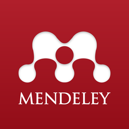 A red and white based square logo with the word 'Mendeley' written on it